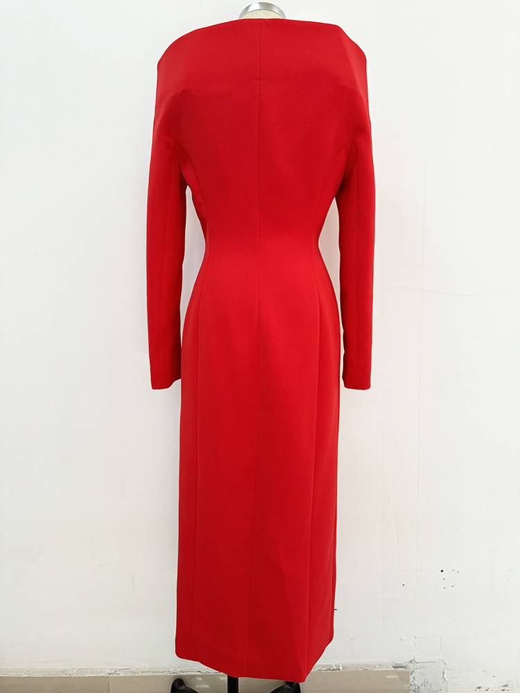 Autumn Winter Star Personality Design Stand up Collar Slim Fit Long Trench Coat Dress - Image 2