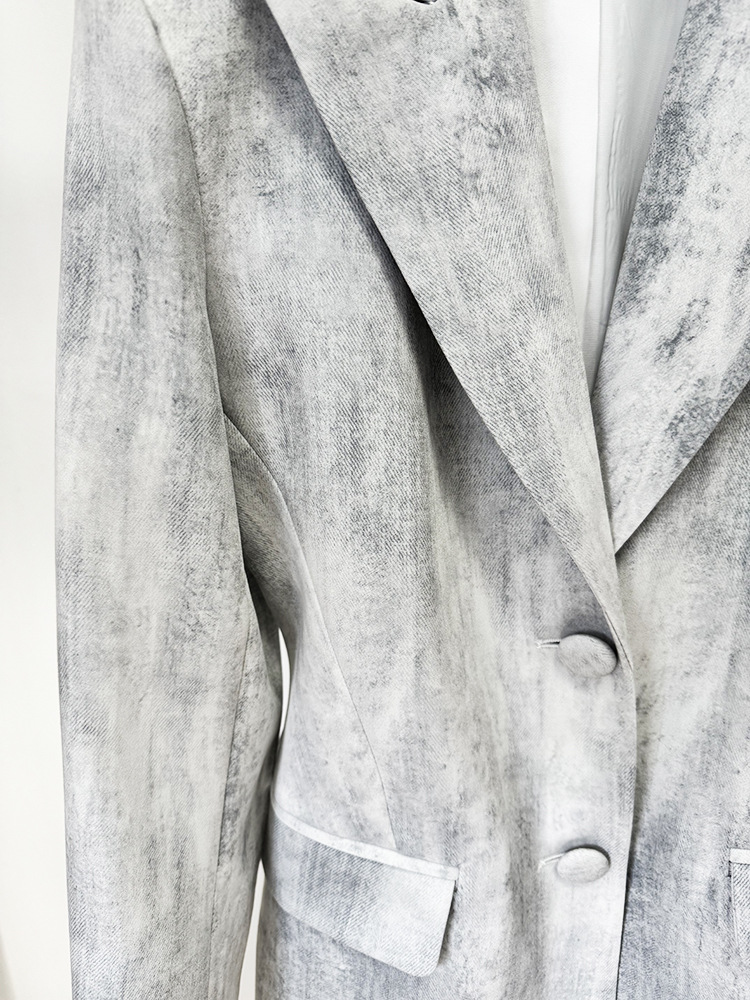 Spring Tie Dyed Printed Slim Fit Mid Length Blazer Trousers Two Piece Set - Image 13