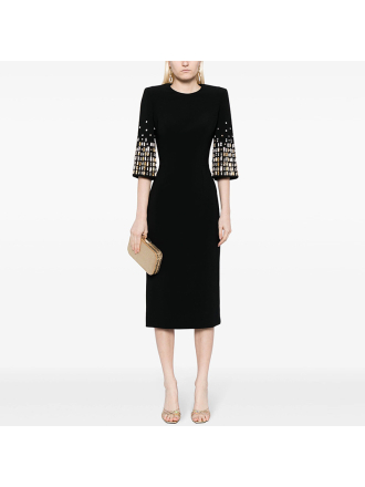 Heavy Industry Beads Diamond Five Quarter Sleeve Mid Length Dress