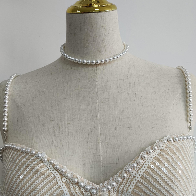 Light Luxury High Grade Beaded Sequ Cropped Outfit Hip Spaghetti Straps Dress - Image 3