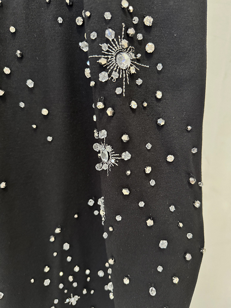 Three Dimensional Beads Rhinestones Stretch Halter Maxi Dress - Image 6