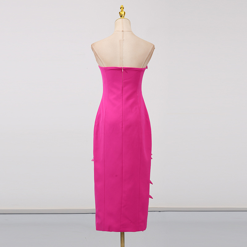 Elegant Summer Patchwork Three Dimensional Floral Slim Fit Slit Dress - Image 5