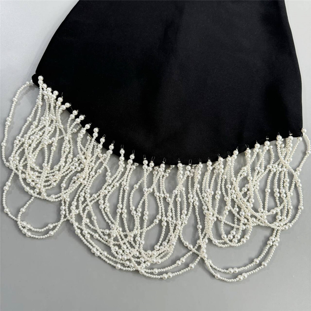 Women Clothing Sexy off the Shoulder Heavy Industry Beads Tassel Decoration Bandage Dress Party Short Evening Dress - Image 4