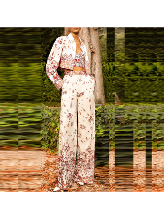 Early Spring Underwater World Printed Camisole Short Coat Trousers Three-Piece Sets