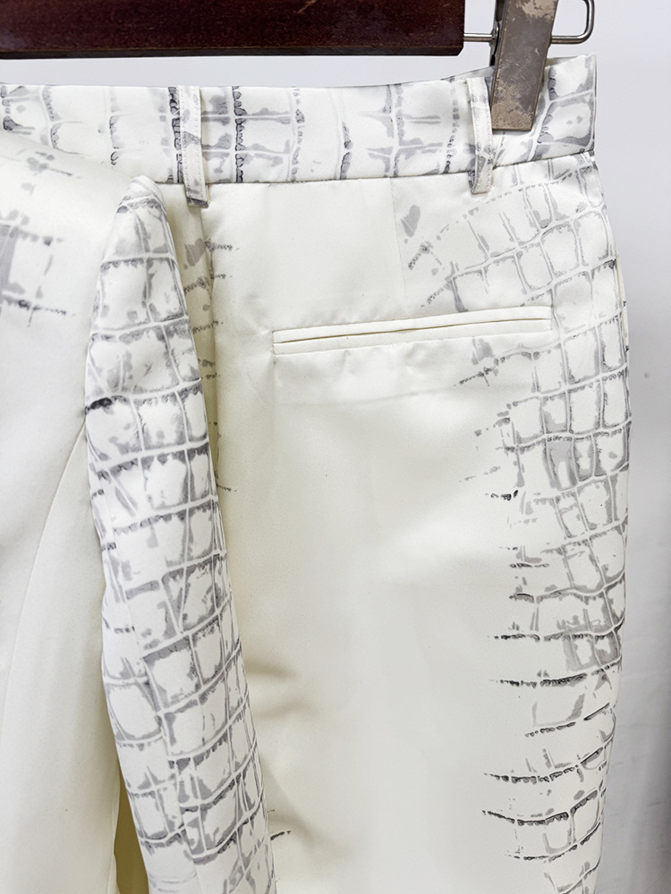Crocodile Leather Print Blazer Trousers Two Piece Sets - Image 8