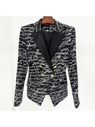 Early Spring Series Star English Letter Graphic Printing Double Breasted Slim Fit Blazer Jacket