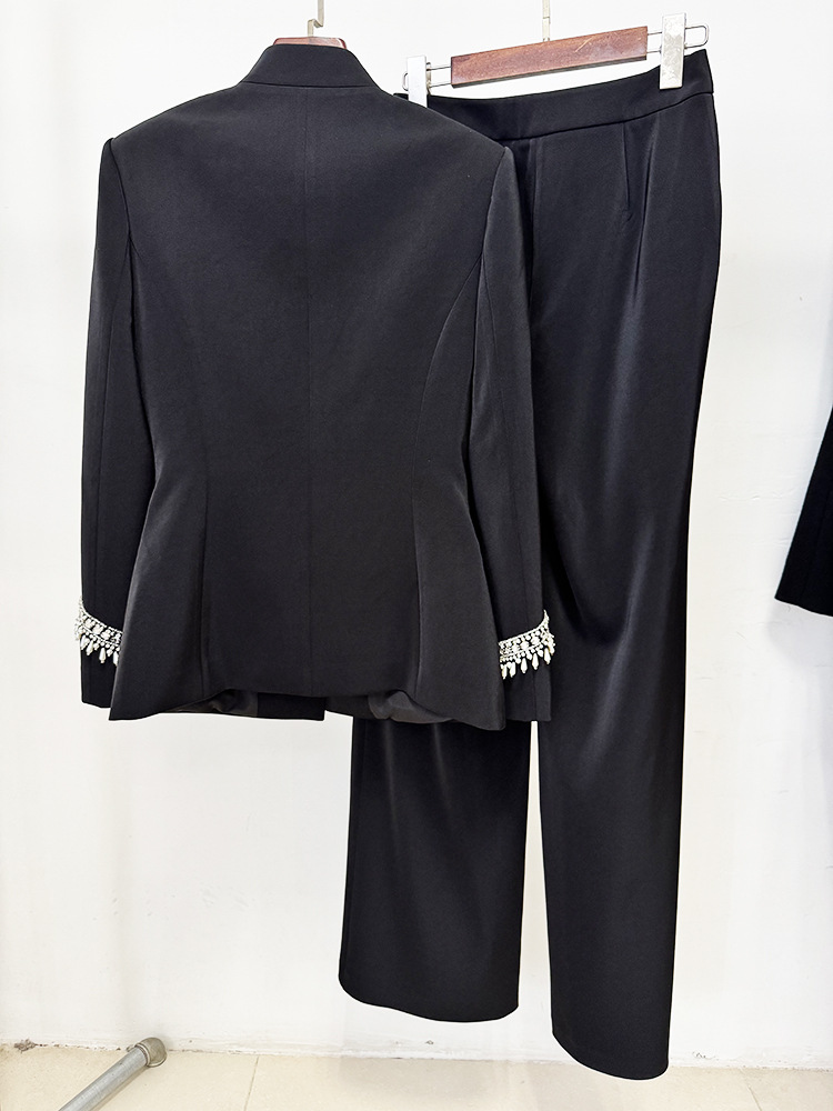 Early Autumn Star Bead Diamond Stand up Collar Jacket Trousers Two Piece Sets - Image 4