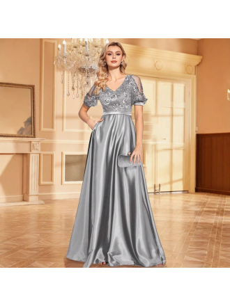Sequined Short Sleeved Cocktail Bandeau Slim Fit Fishtail Long Toast Dress