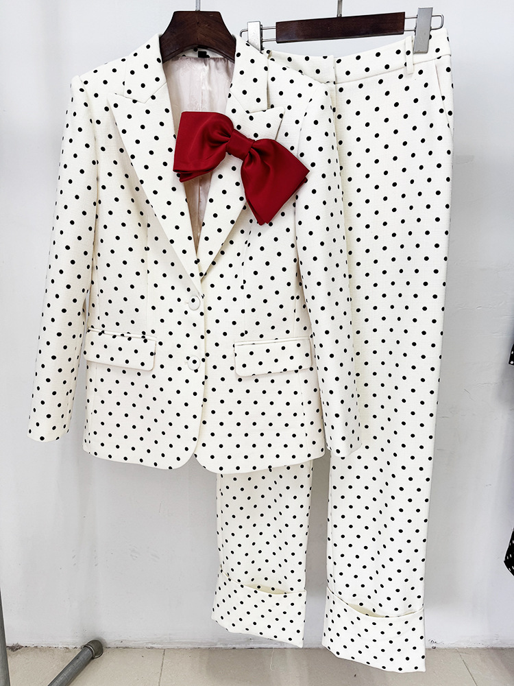 Star Bow Decoration Polka Dot Dots Blazer Trousers Blazers Two Piece Sets - Image 9