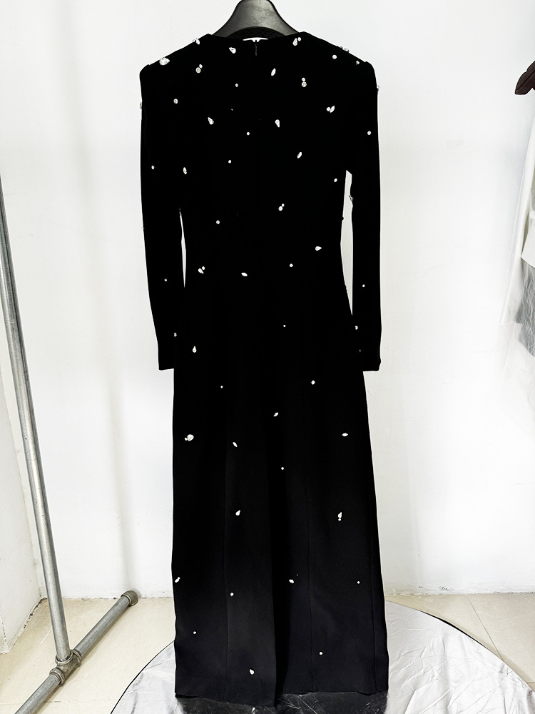 Elegant Heavy Industry Beads Diamond Long Sleeve Formal Dress - Image 3