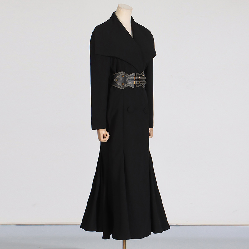Polo Collar Waist Seal Tight Waist Heavy Work Long Sleeve Double Breasted Trench Coat - Image 3