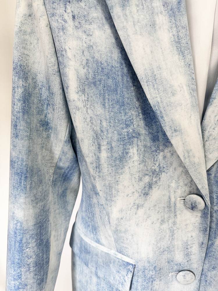 Spring Tie Dyed Printed Slim Fit Mid Length Blazer Trousers Two Piece Set - Image 5
