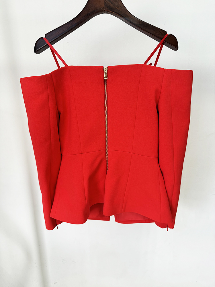 Zipper Personality Sexy Solid off Shoulder Blazer - Image 3