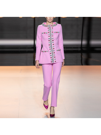 Early Spring Heavy Industry Beads Diamond Jacket Jacket Skinny Pants Two Piece Set
