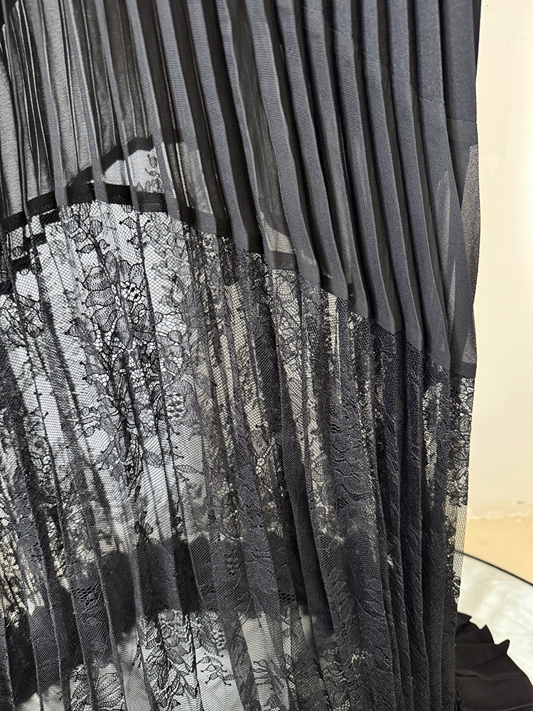 tar Lace Stitching Pleated Maxi Dress Floor Length Dress - Image 7