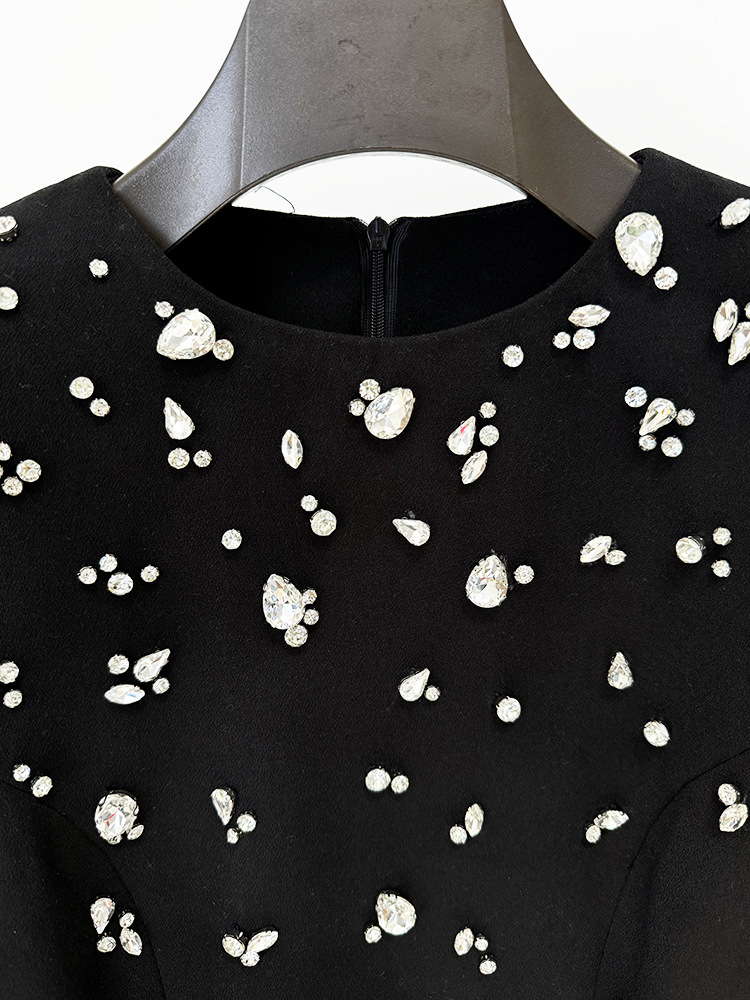 Elegant Heavy Industry Beads Diamond Long Sleeve Formal Dress - Image 5