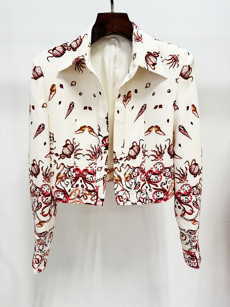 Early Spring Underwater World Printed Camisole Short Coat Trousers Three-Piece Sets - Image 3