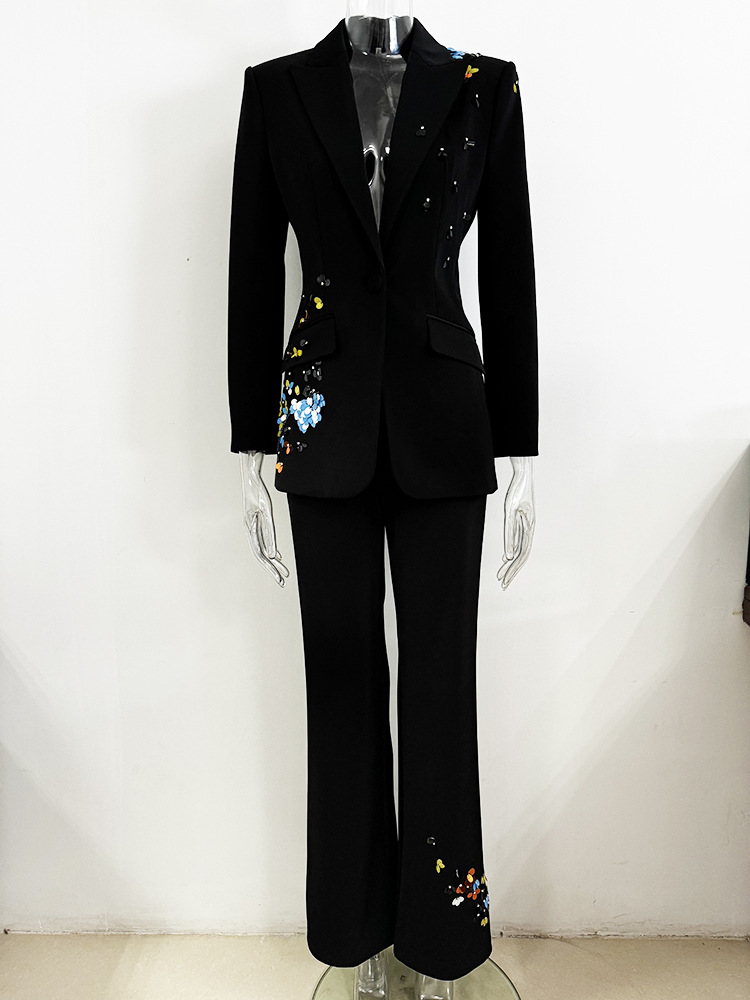 Star Color Sequ One Button Work Pant Suit Two Pieces Set - Image 5
