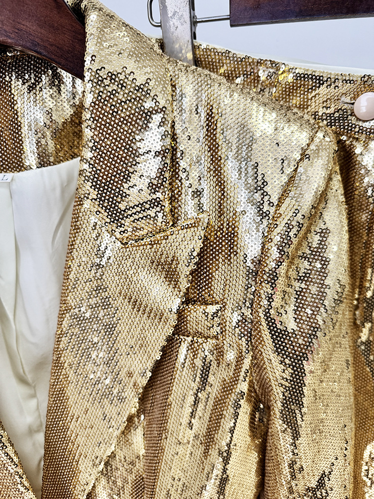 Star Fashionable Golden Sequined Blazer Trousers Two Piece Sets - Image 3
