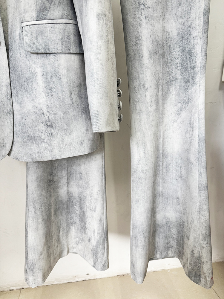 Spring Tie Dyed Printed Slim Fit Mid Length Blazer Trousers Two Piece Set - Image 14