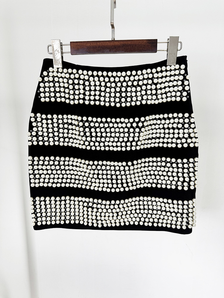 Early Spring Personalized Shrug Point Slim Blazer Heavy Industry Pearl Beaded Skirt Sets - Image 8