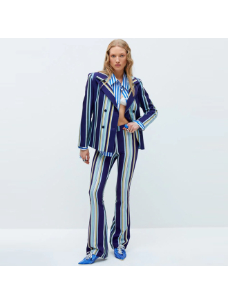 Women Striped Blazer Flared Pants Two Piece Sets