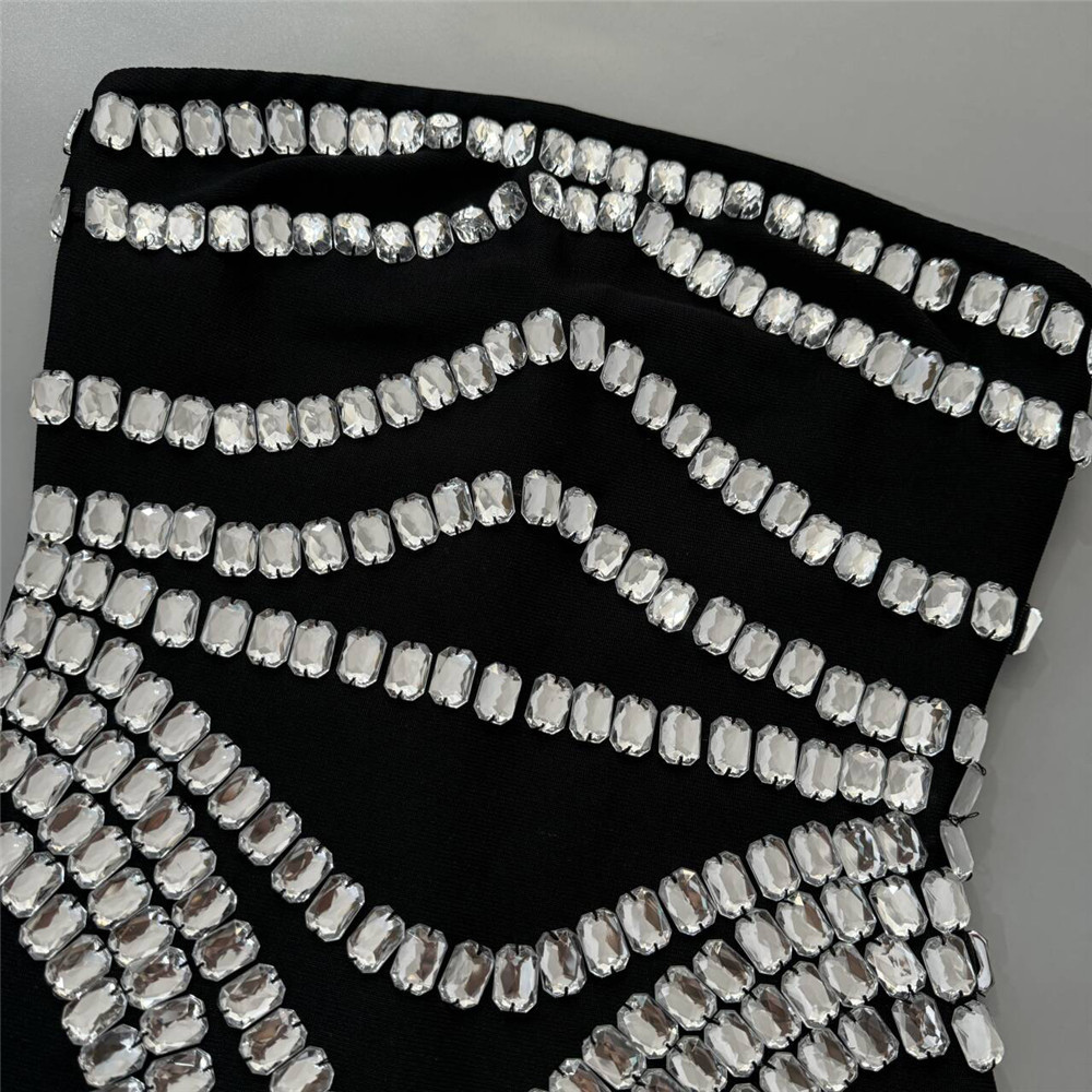 Handmade Beaded Rhinestone Off the Shoulder Bandage One-Piece Evening Party Dress - Image 2