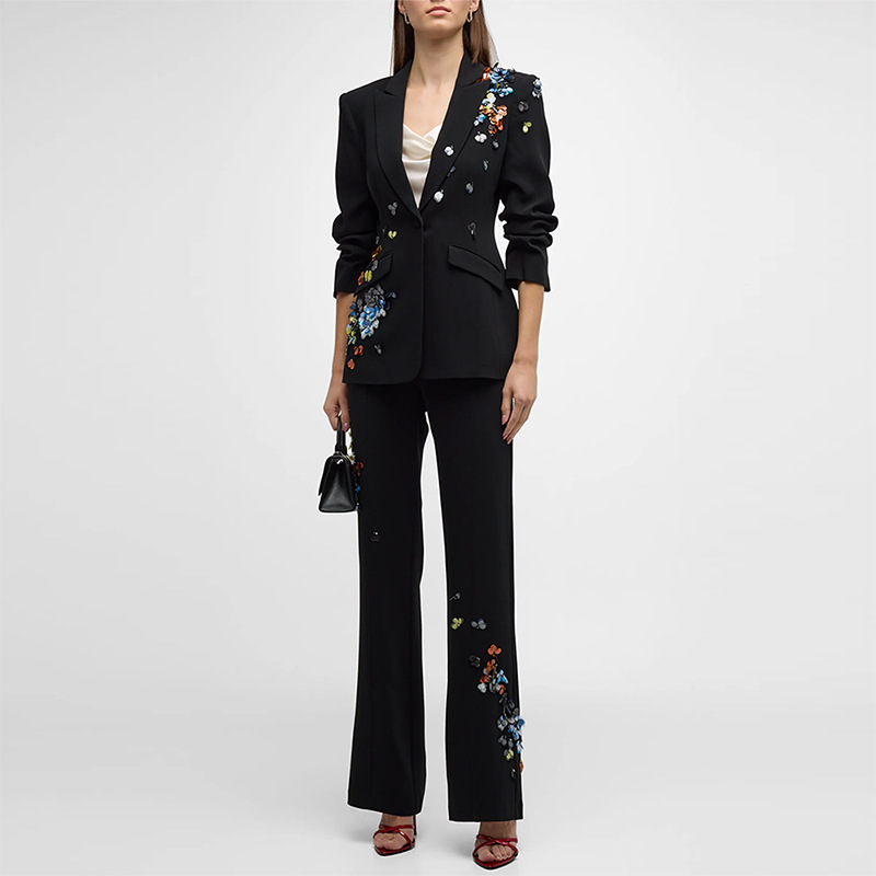 Star Color Sequ One Button Work Pant Suit Two Pieces Set