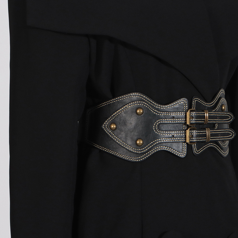 Polo Collar Waist Seal Tight Waist Heavy Work Long Sleeve Double Breasted Trench Coat - Image 12