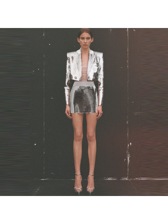 Metallic Coated Fabric Goods Personality Bling Shiny Sequ Short Suit Mid Length Skirt Set Two Piece Set