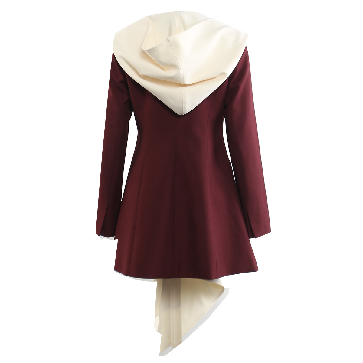 Irregular Asymmetric Stitching Faux Two Piece Hooded Mid Length Blazer Top - Image 3