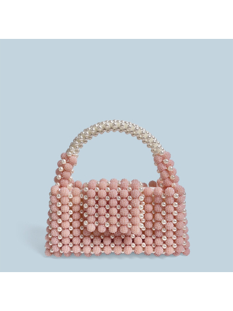 Autumn Textured Niche Advanced Pink Waxberry Pearl Ball Handmade Beaded Handbag