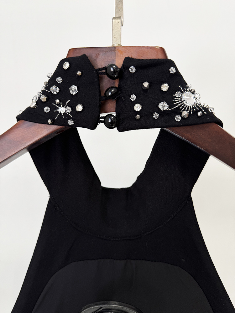 Three Dimensional Beads Rhinestones Stretch Halter Maxi Dress - Image 5