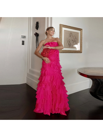 Ruffled Tube Top Formal Solid Color Personalized High Grade Dress