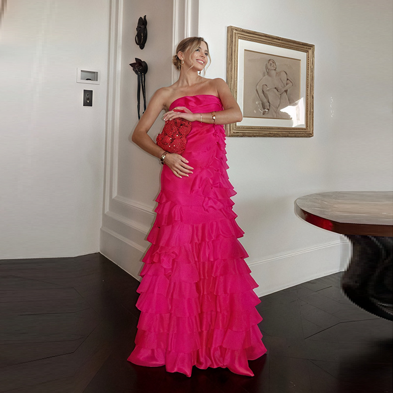 Ruffled Tube Top Formal Solid Color Personalized High Grade Dress