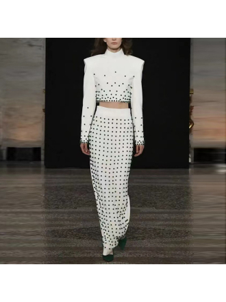 Heavy Industry Pearl Beaded Short Top Skirt Set Two Piece Set