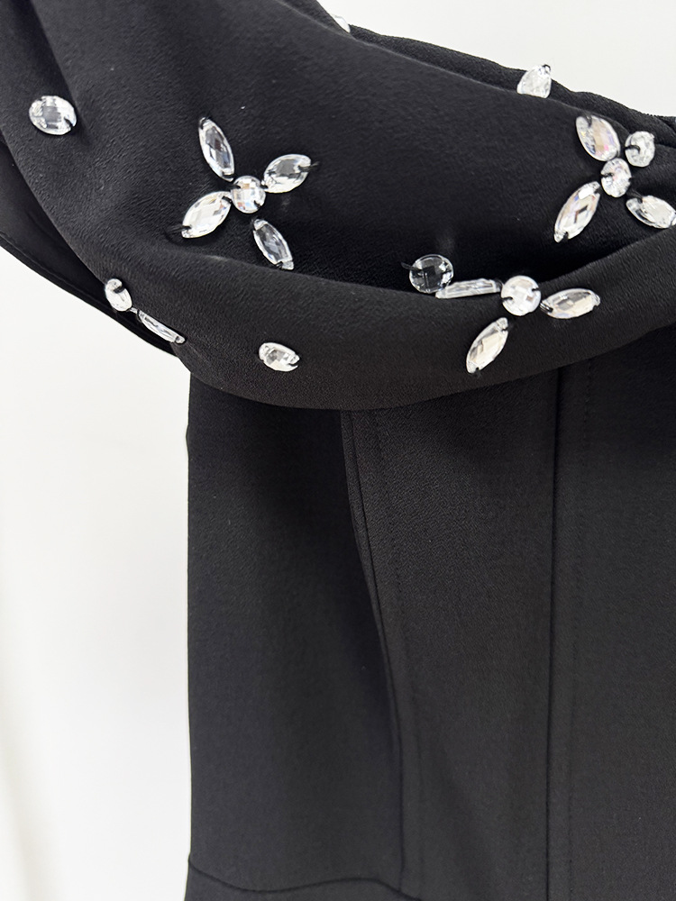 Off Shoulder Beads Rhinestones Mid Length Dress - Image 7