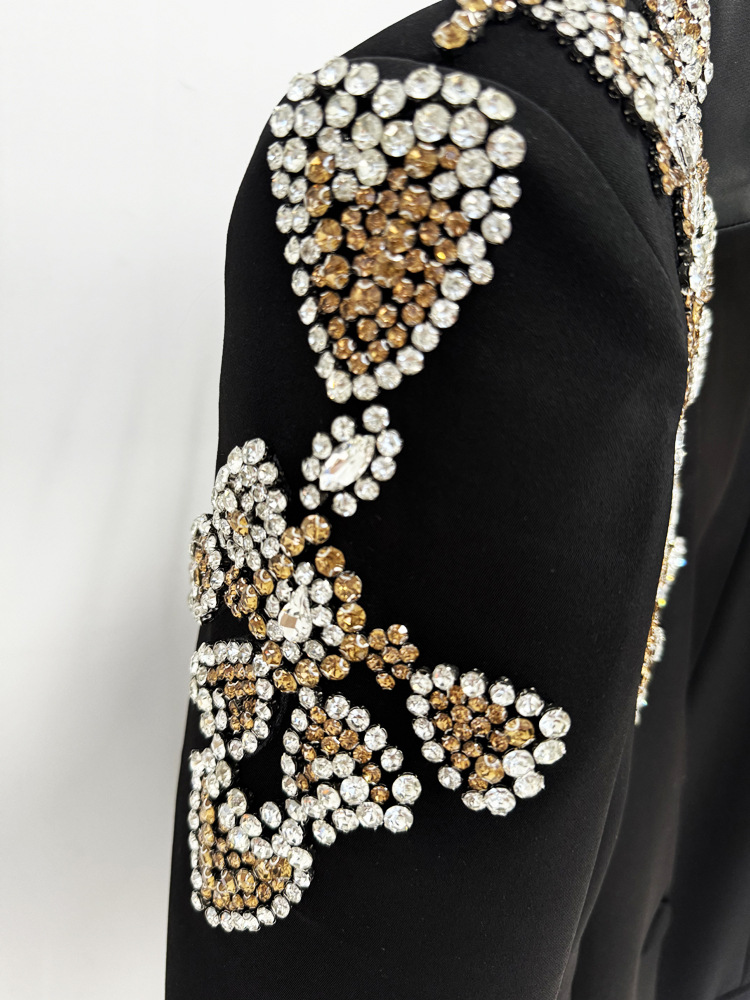 Star Exquisite Rhinestone Beaded Stand Collar Blazer Split Trousers Suit - Image 8