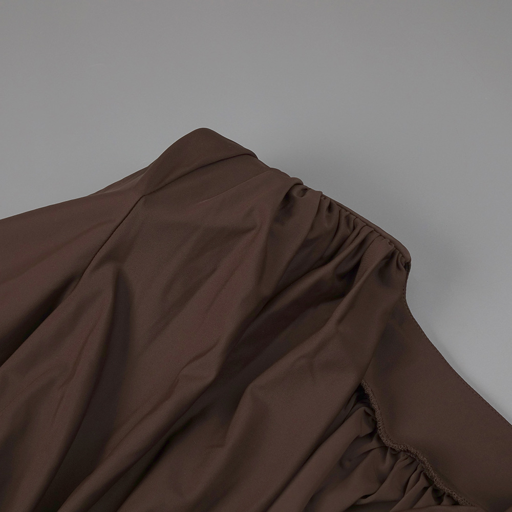 Chocolate Design Waist Seal Pleated Brown Dress - Image 9