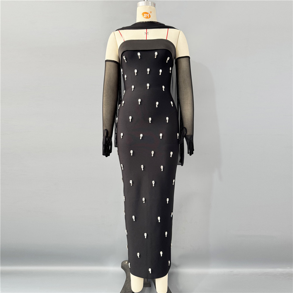 Exquisite Rhinestone Tube Top Bandage One Piece Dress Party Gathering Halter Ribbon Evening Dress - Image 4