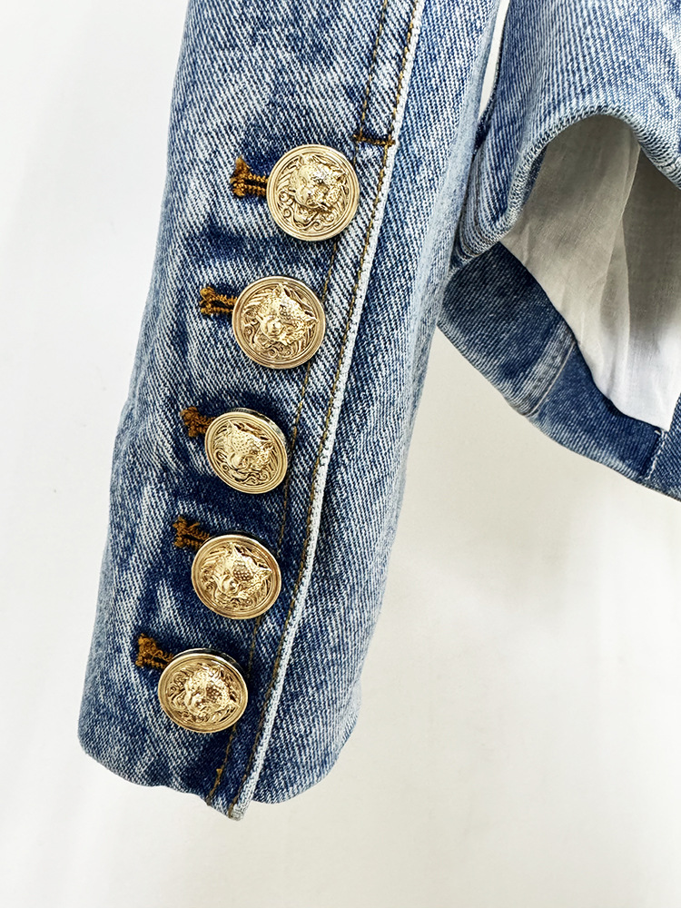 Early Autumn Stars Slim Fit Belt Washed Denim Blazer Jacket - Image 9