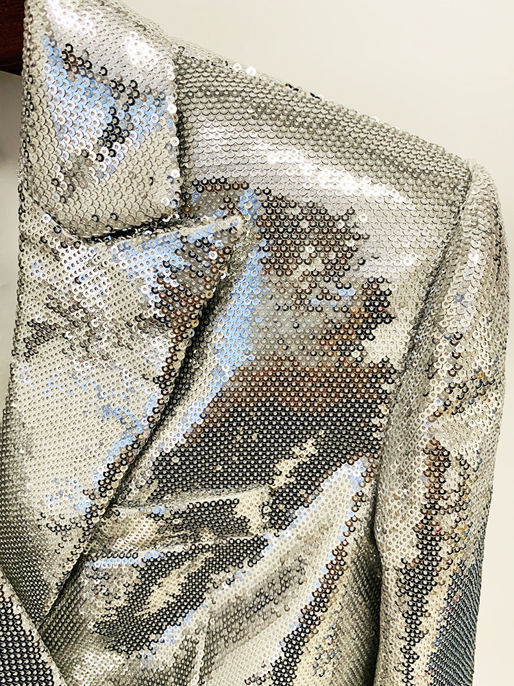 Metallic Coated Fabric Goods Personality Bling Shiny Sequ Short Suit Mid Length Skirt Set Two Piece Set - Image 6