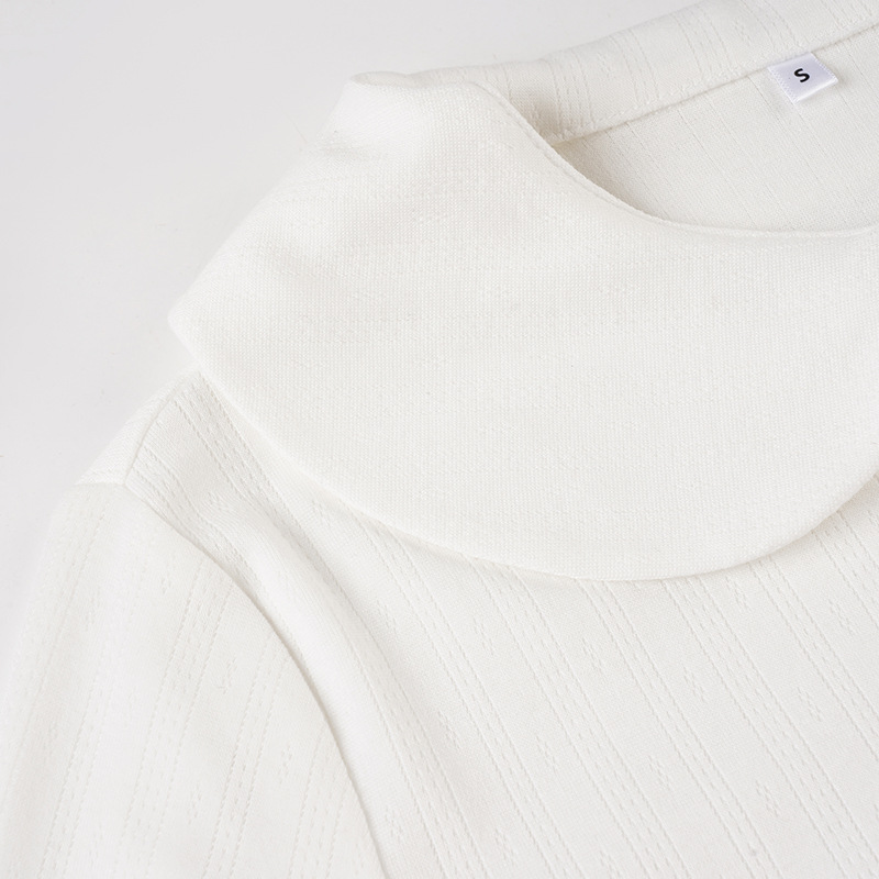 Sweet White Doll Collar Knitted Cardigan Girly Basic Texture Shirt - Image 10