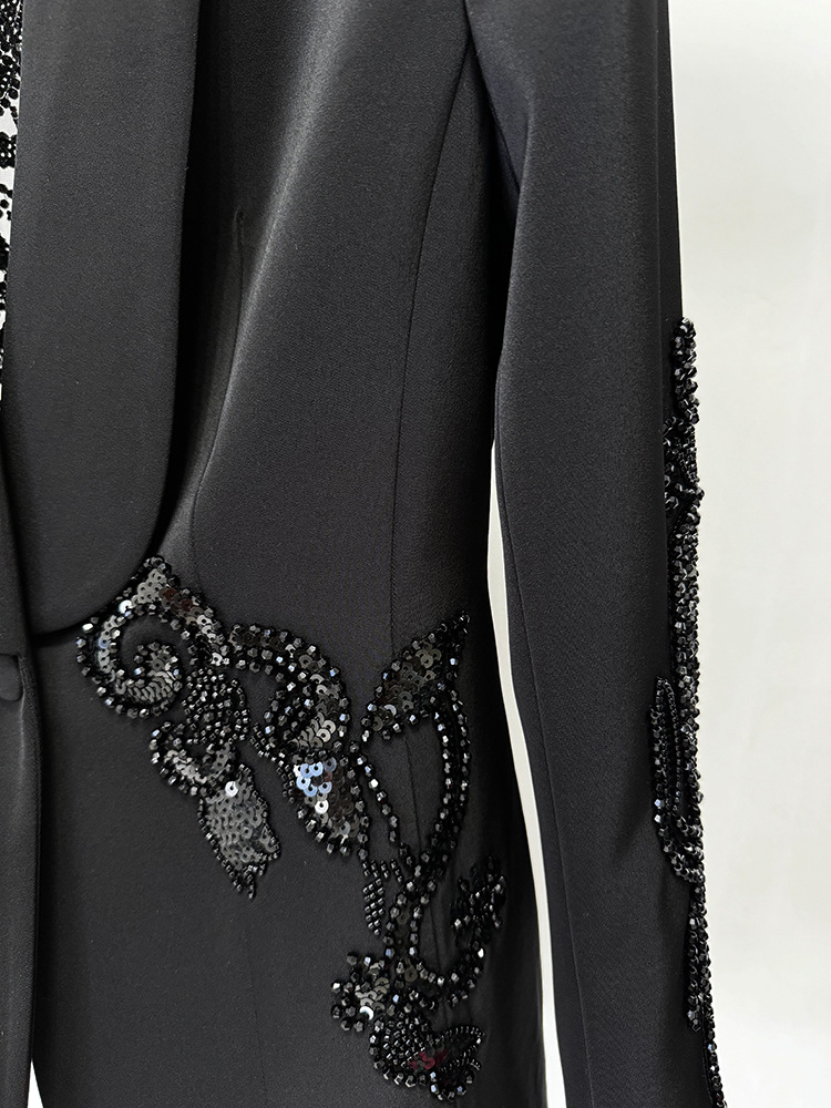 Spring Stars Mesh Patchwork Heavy Industry Beads Blazer Chiffon Trousers Two Piece Pant Sets - Image 4