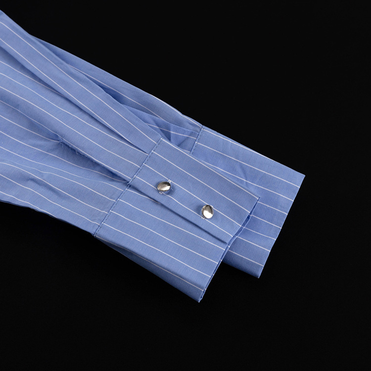 Striped Collared Long Sleeve Short Shirt Loose Wide Leg Pants Two Piece Set - Image 9