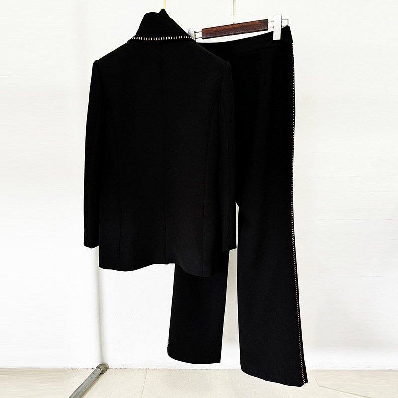 Scarf Drilling Loose Blazer Trousers Suit Two Pieces Set - Image 2