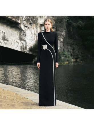Rhinestone Long Sleeve Slim Fit Bandage Dress Ladies Party Cocktail Elegant Dress