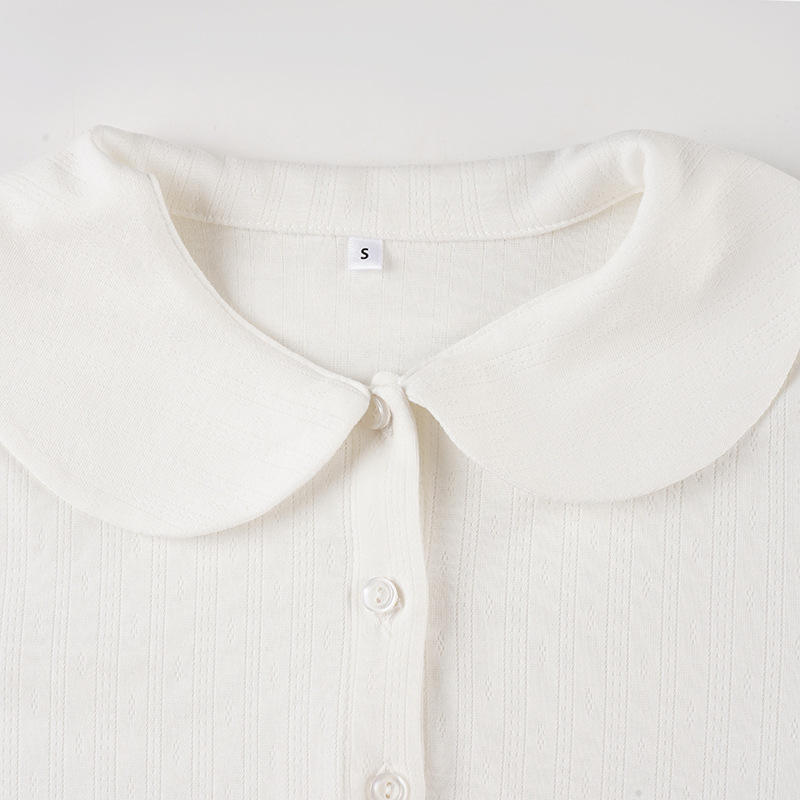 Sweet White Doll Collar Knitted Cardigan Girly Basic Texture Shirt - Image 9