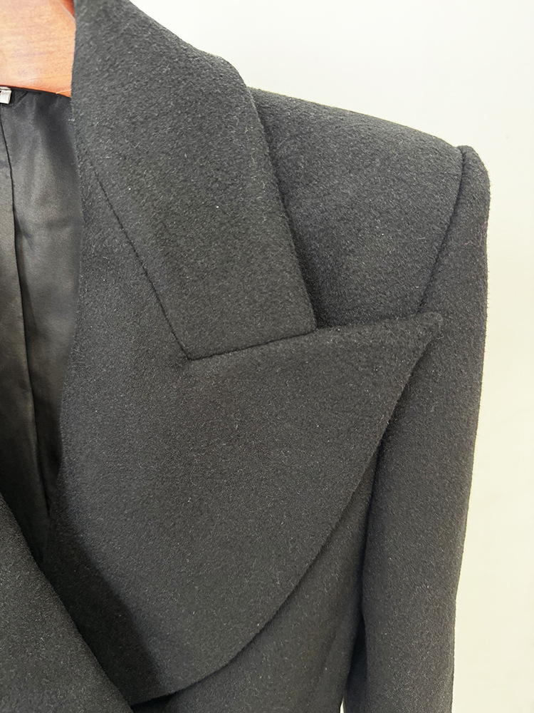 Early Autumn Double Breasted Simple Slim Fit Large Collared Woolen Jacket Coat - Image 5