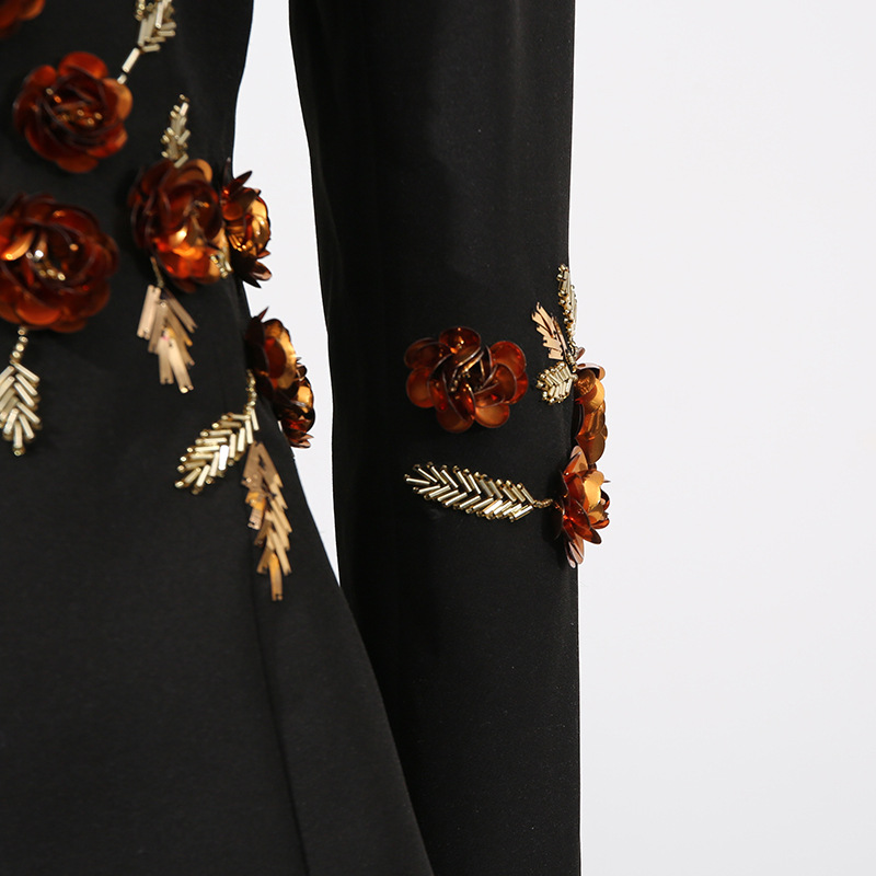 Elegant Heavy Floral Stitching Design Long Sleeve Blazer - Image 6